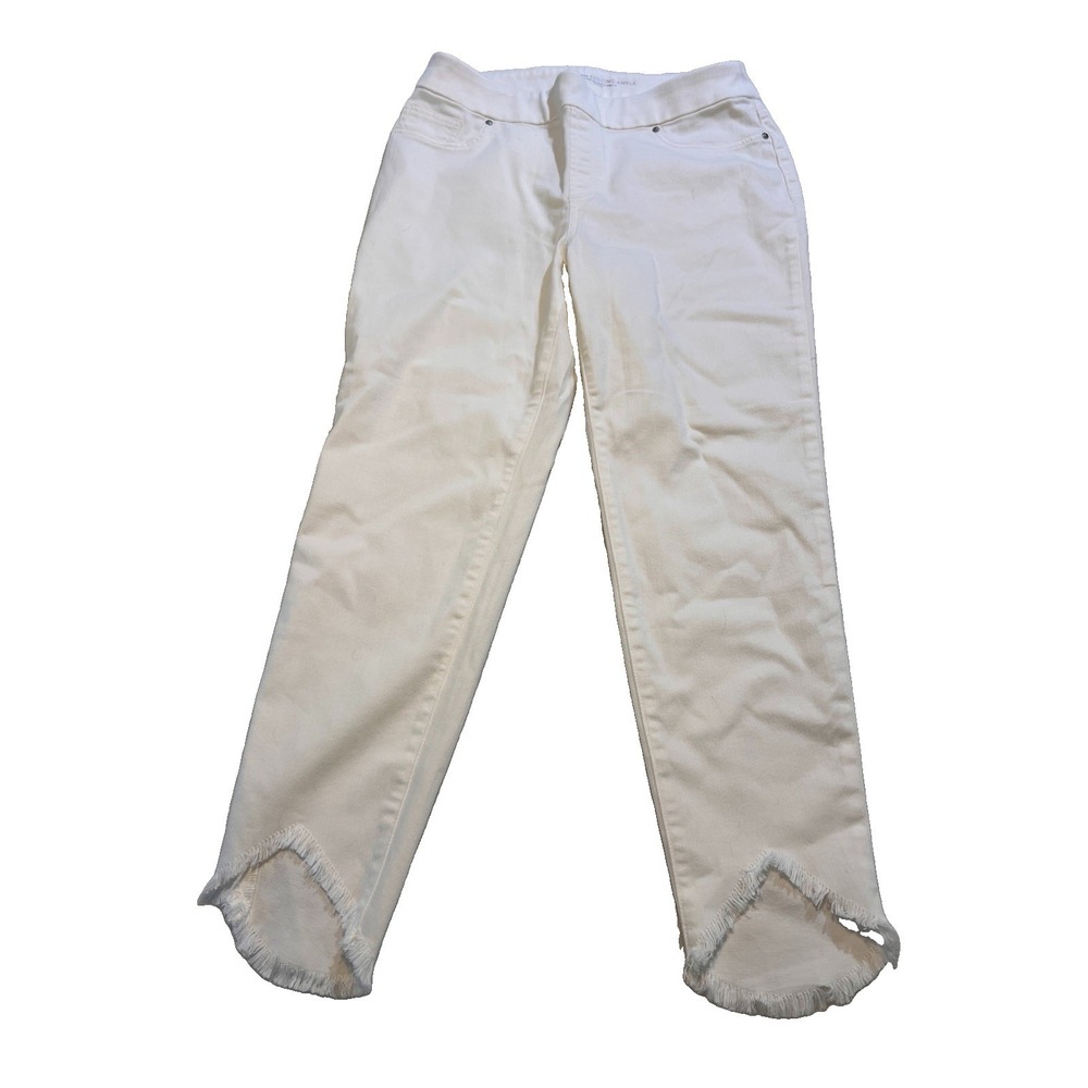 Chico's White Jegging Ankle Pants 1.5 (US 10) Stretch Skinny Pull-On Raw Hem